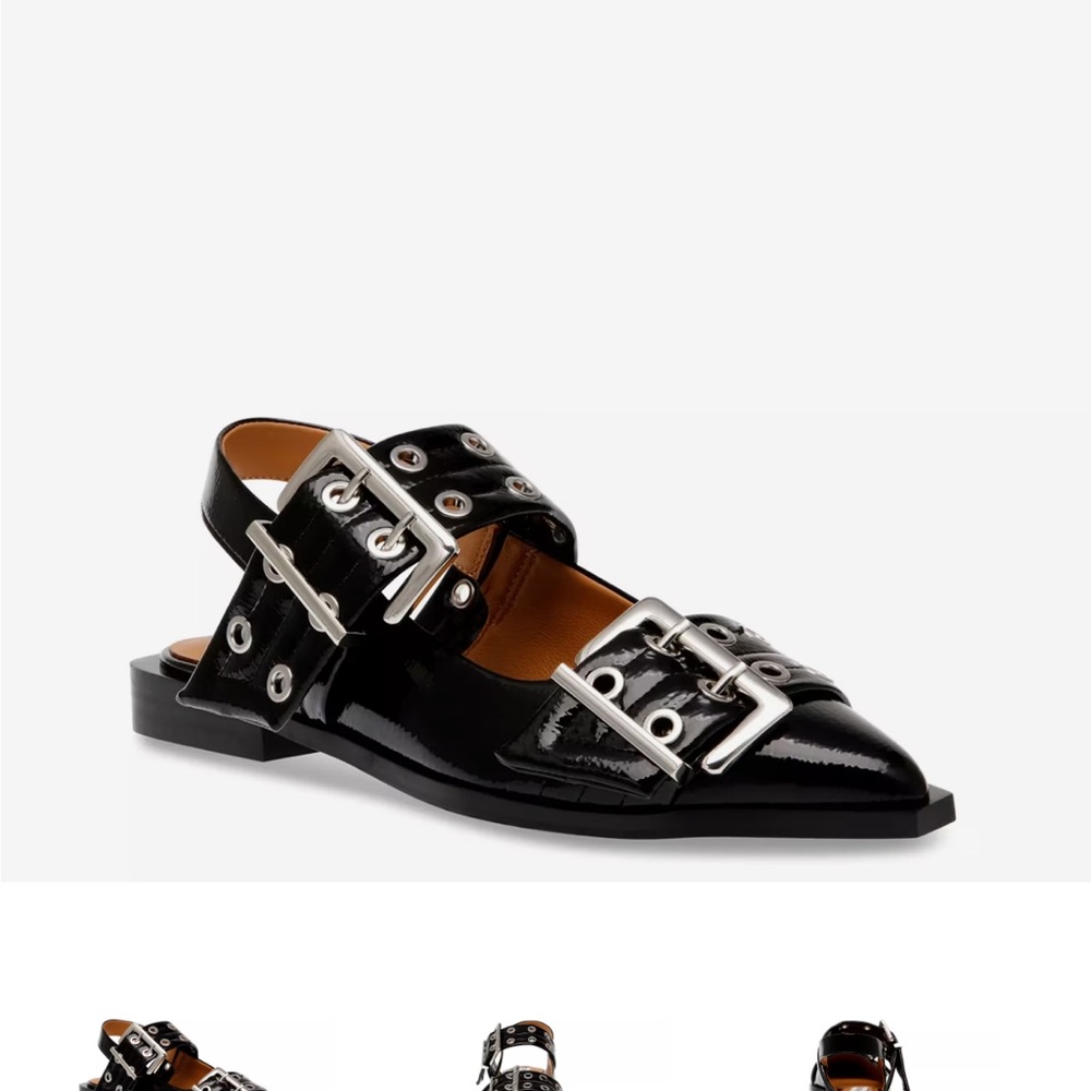 Steve Madden Graya Black Flats with Silver Buckle Details